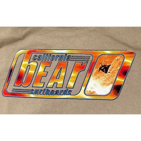 Bear Surf Shirt Mens Large Logo Vintage 1990's Surf  Graphic California Khaki - Picture 9 of 9